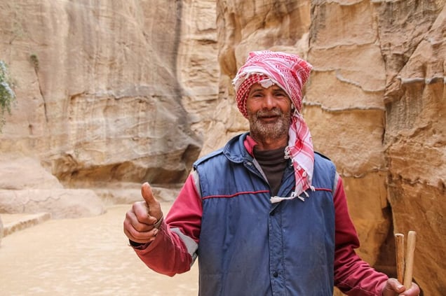 Beduin actor filming on location in Petra Jordan