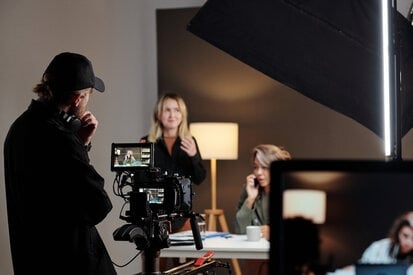 Videographer on a video production on location in Tel Aviv, Israel.